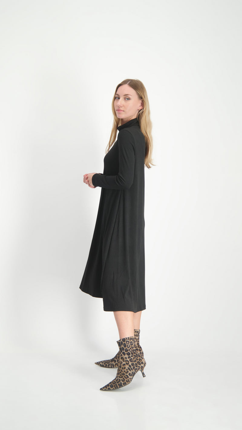 Turtleneck Ribbed Dress / Black