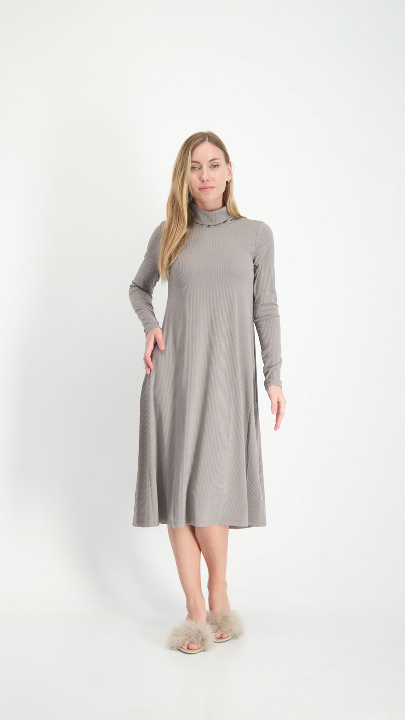 Turtleneck Ribbed Dress / Olive