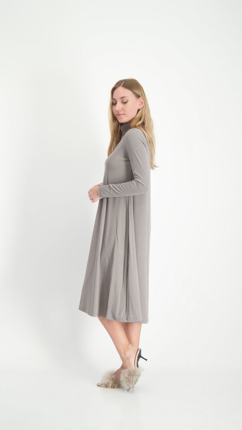 Turtleneck Ribbed Dress / Olive