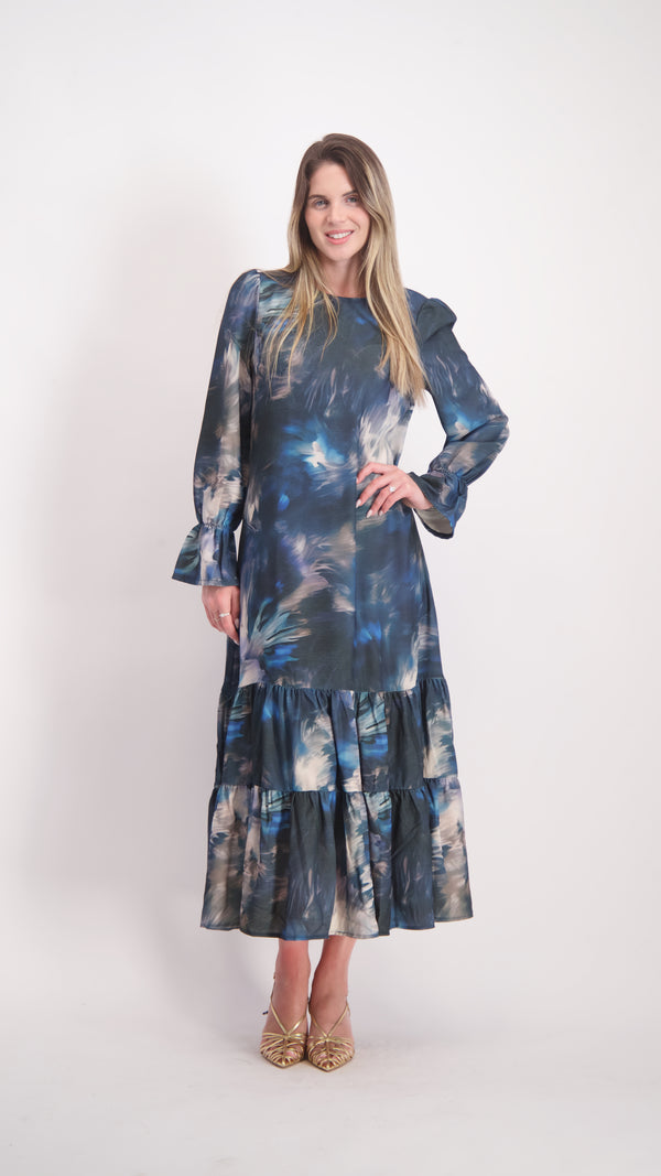 Elegant Layers Dress / Black Tie Dye