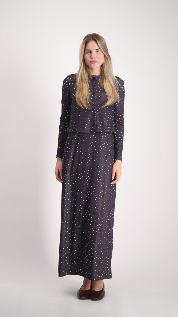 Cardigan + Sarafan Set / Black Polka Dots