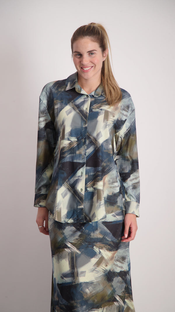 Elegant Button Shirt / Navy Splash