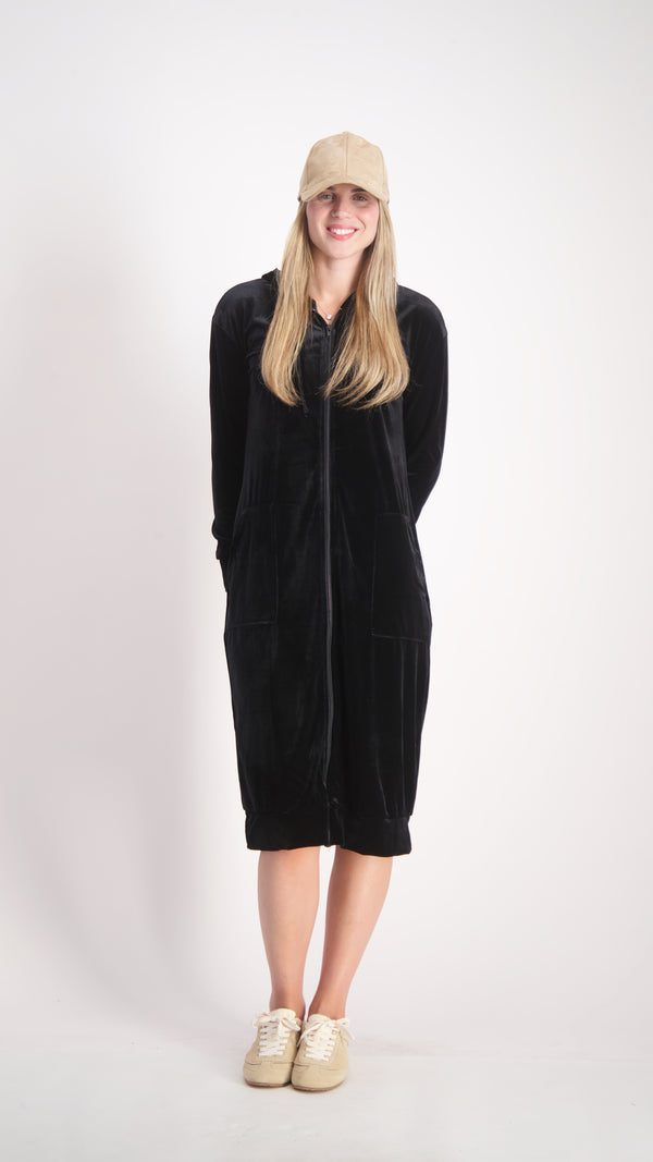 Velvet Hoodie Dress / Black
