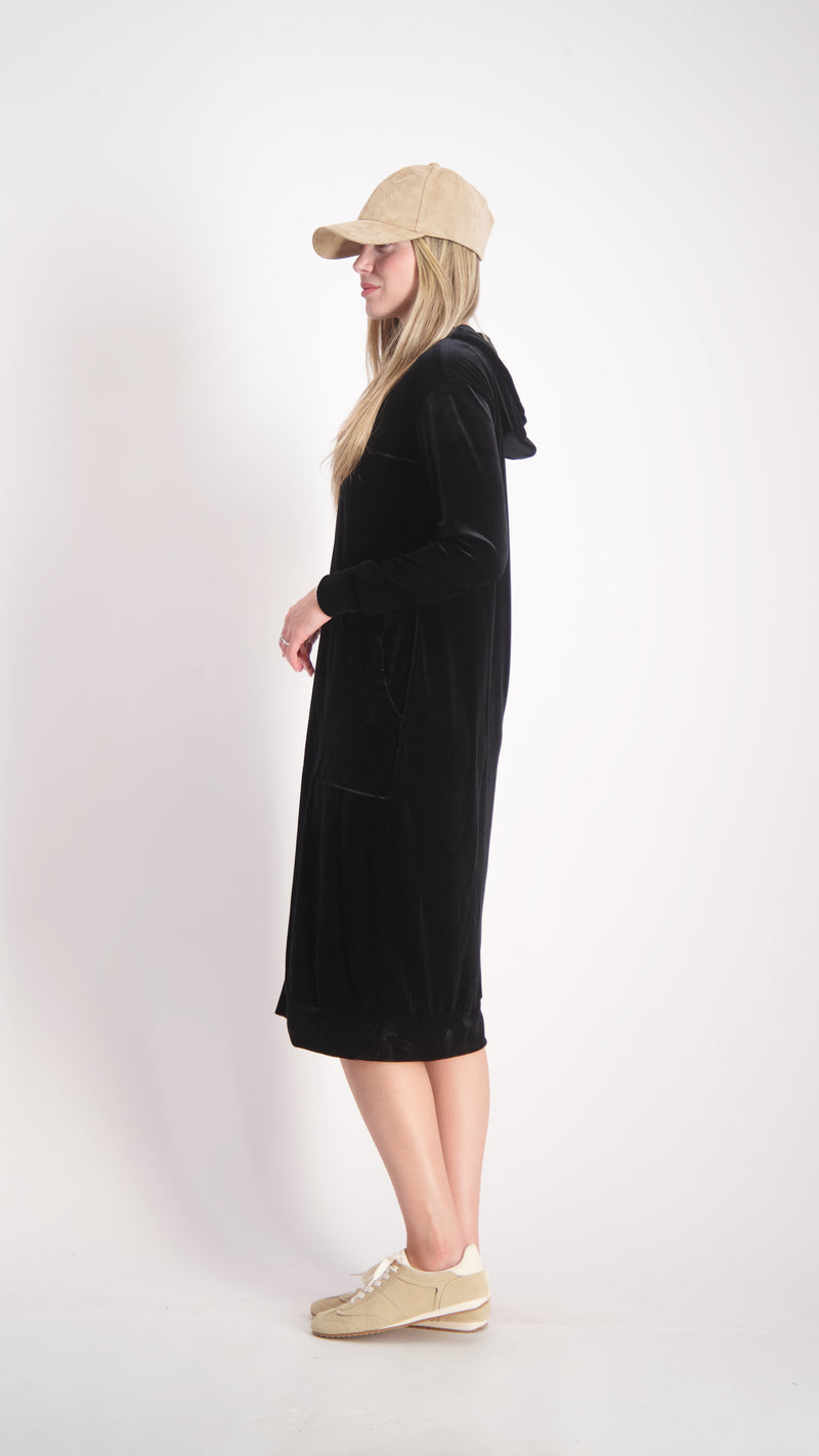 Velvet Hoodie Dress / Black