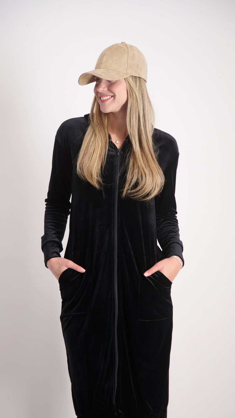 Velvet Hoodie Dress / Black