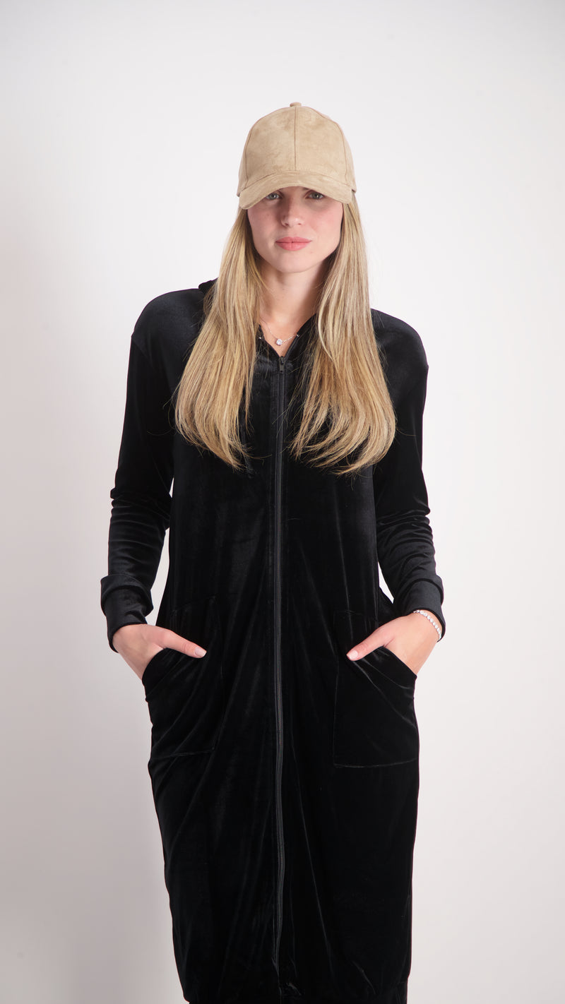 Velvet Hoodie Dress / Black