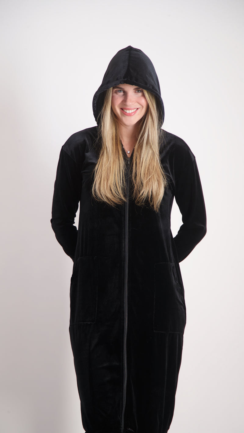 Velvet Hoodie Dress / Black