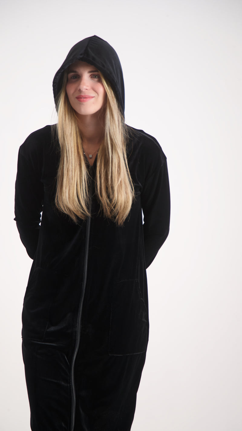 Velvet Hoodie Dress / Black