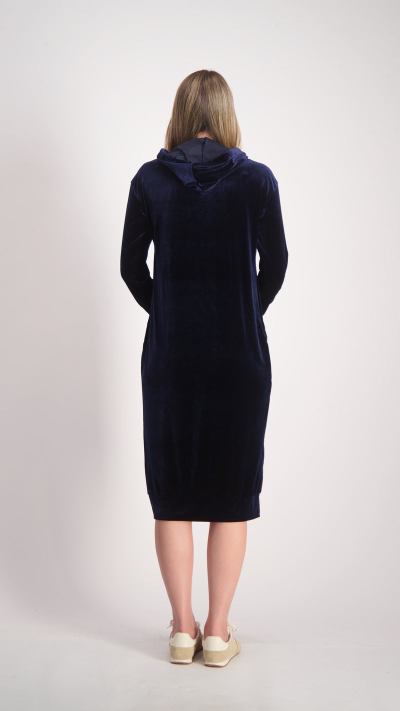 Velvet Hoodie Dress / Navy