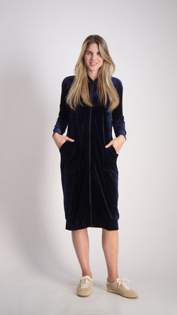 Velvet Hoodie Dress / Navy