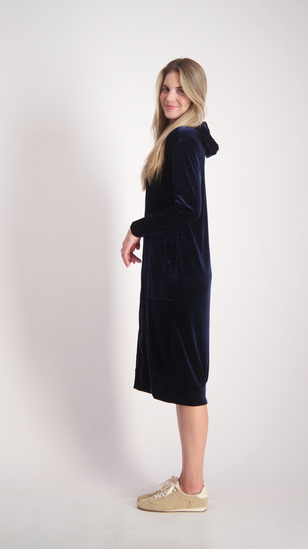Velvet Hoodie Dress / Navy