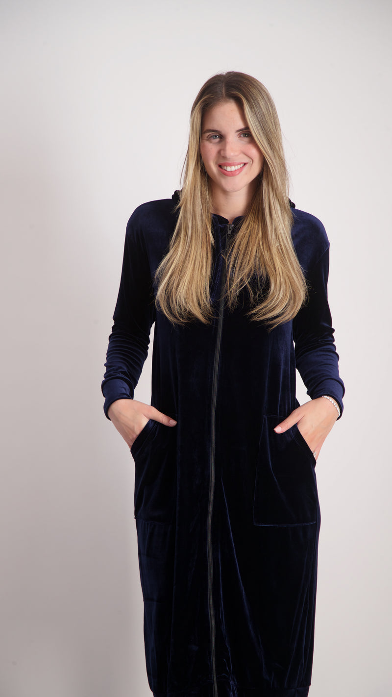 Velvet Hoodie Dress / Navy