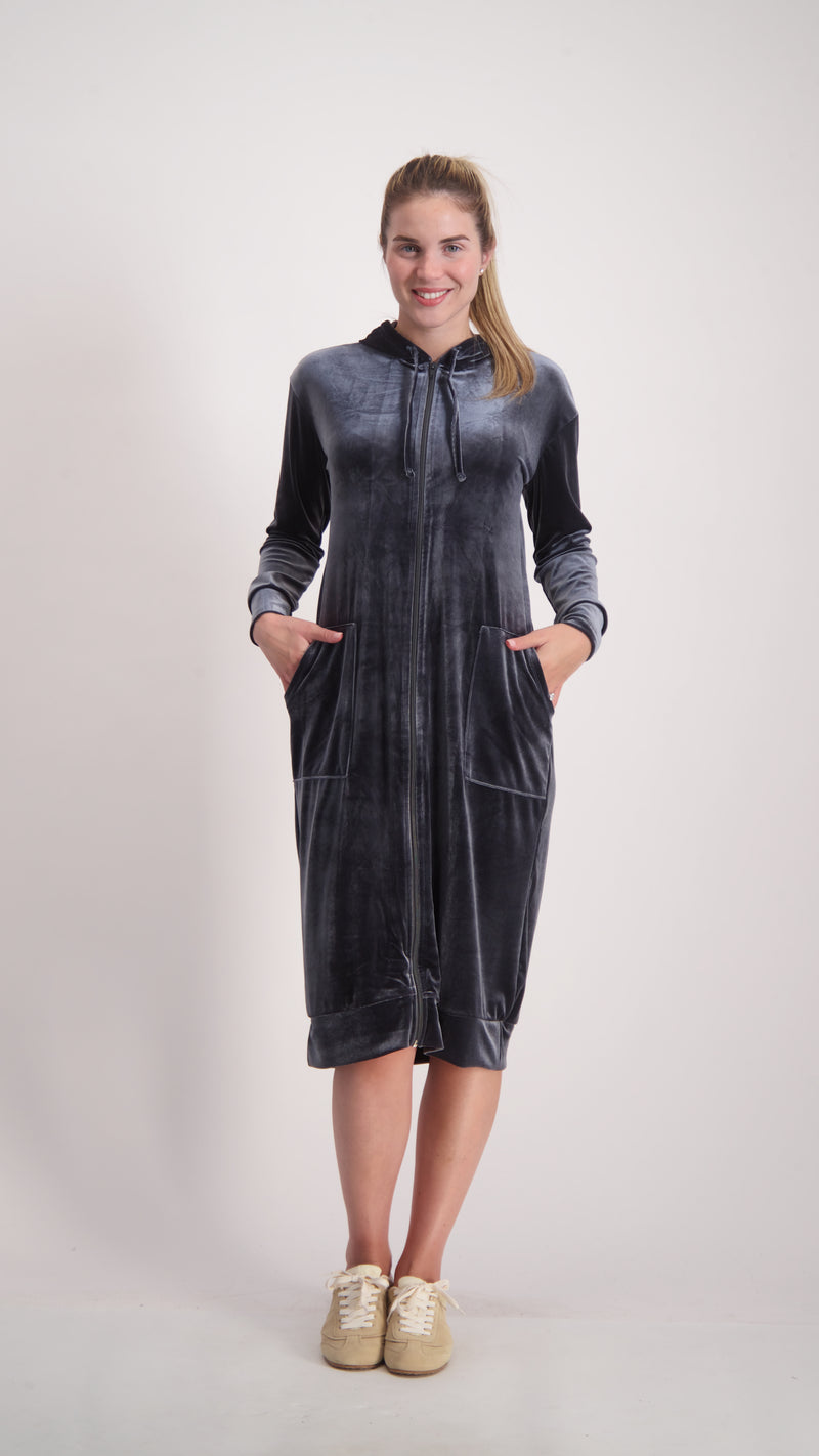 Velvet Hoodie Dress / Grey