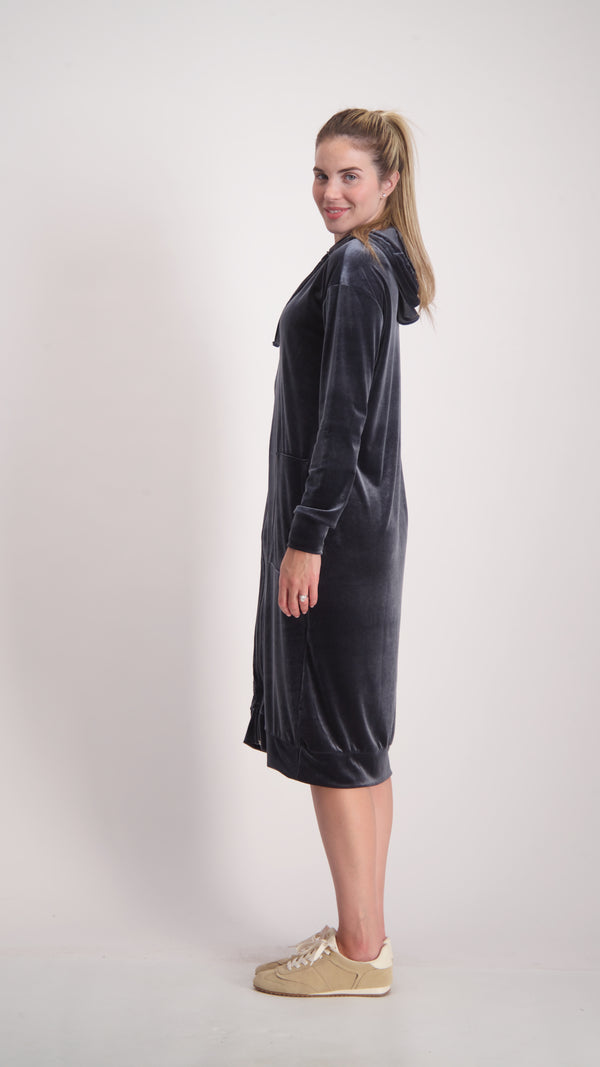 Velvet Hoodie Dress / Grey