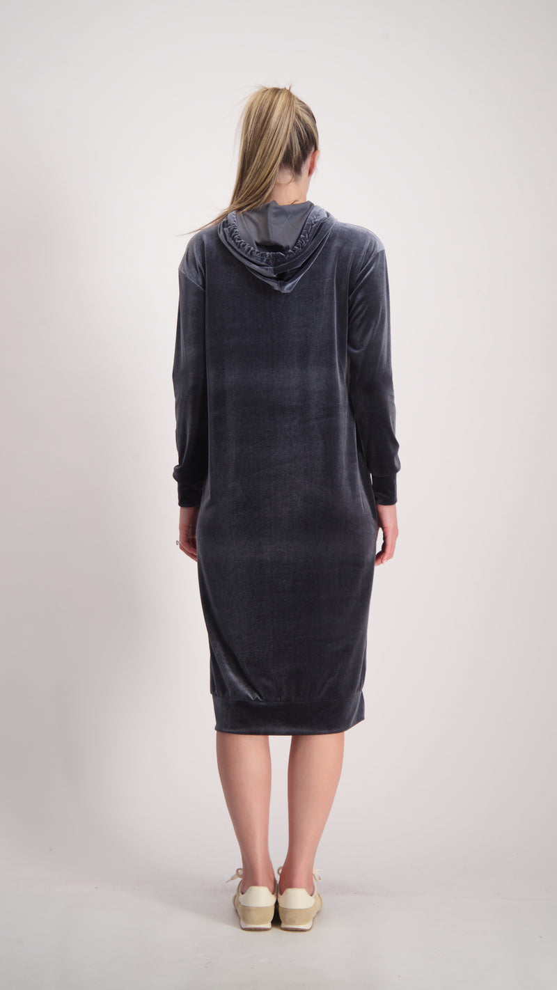 Velvet Hoodie Dress / Grey