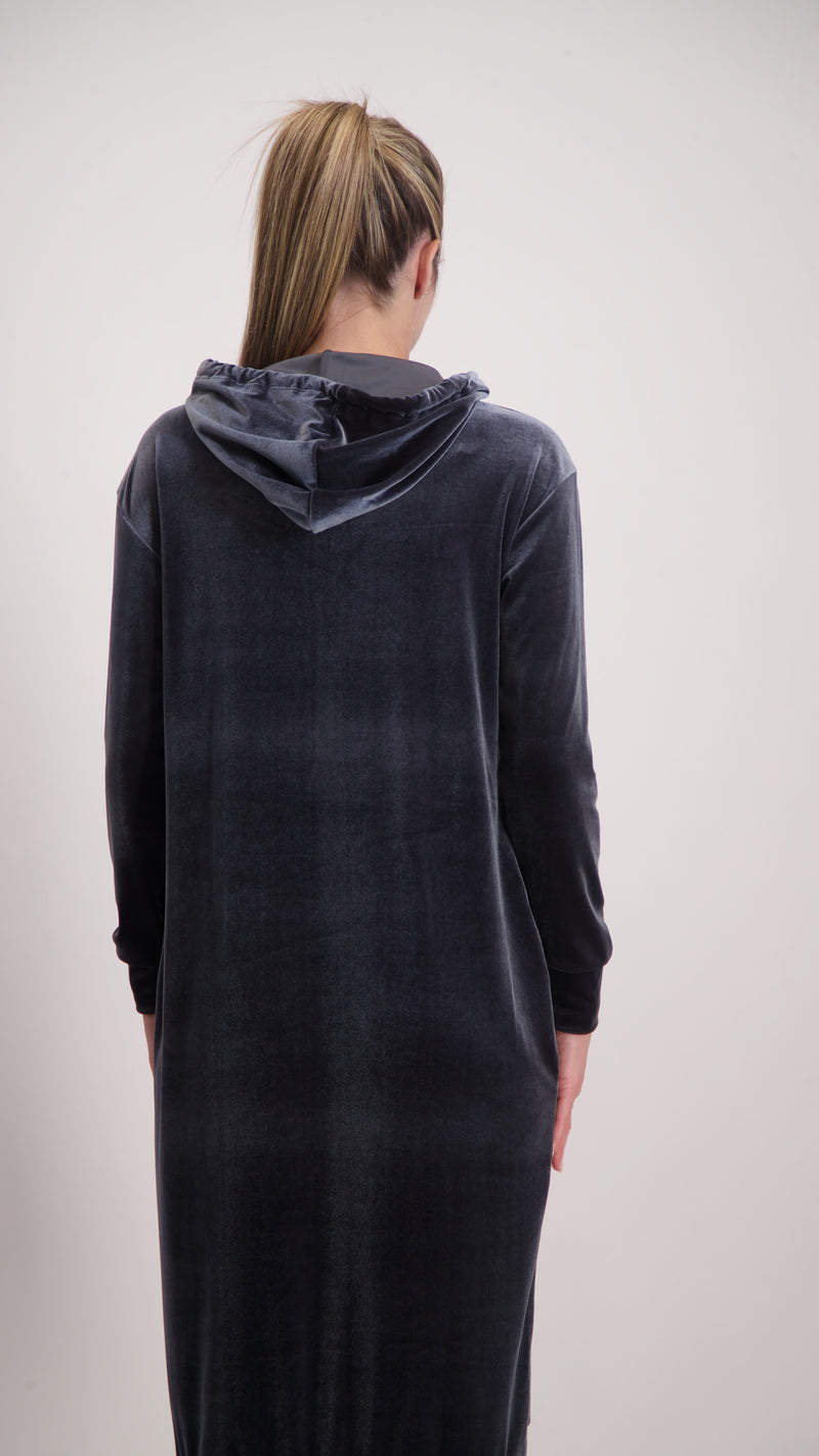 Velvet Hoodie Dress / Grey