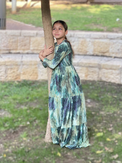 Kids Ribbed Velvet Maxi Layers Dress / Tie Dye