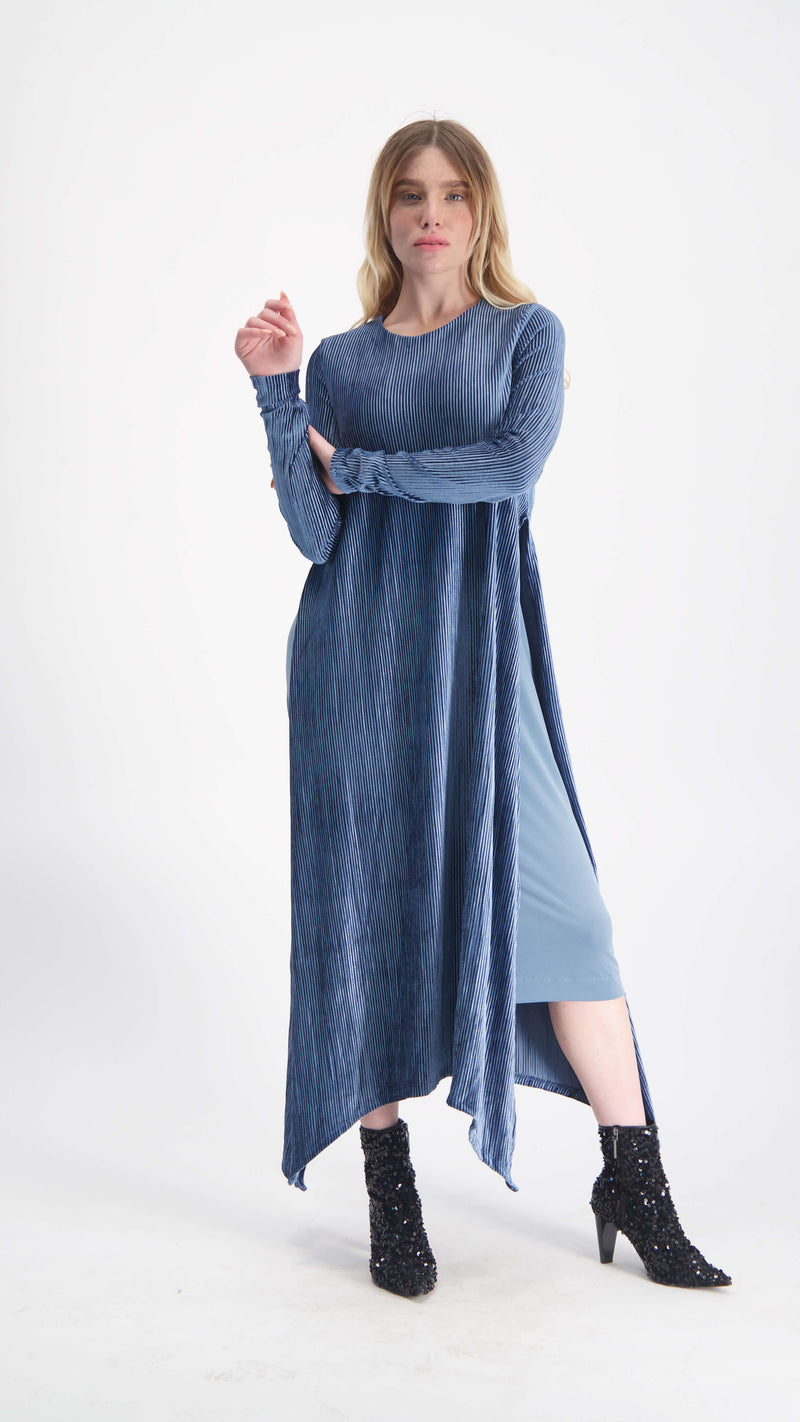 Asymmetric Ribbed Velvet Dress / Petrol – Debbys Dresses