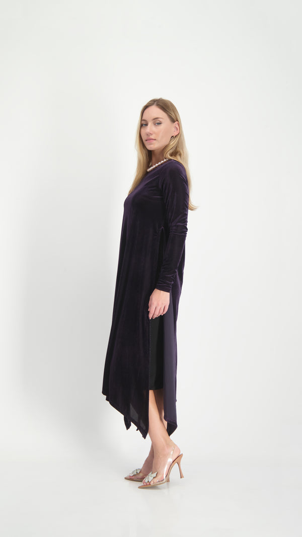 Asymmetric Ribbed Velvet Dress / Plum