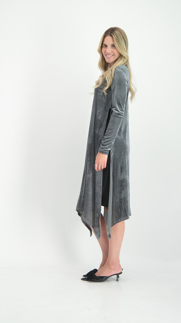 Asymmetric Ribbed Velvet Dress / Grey