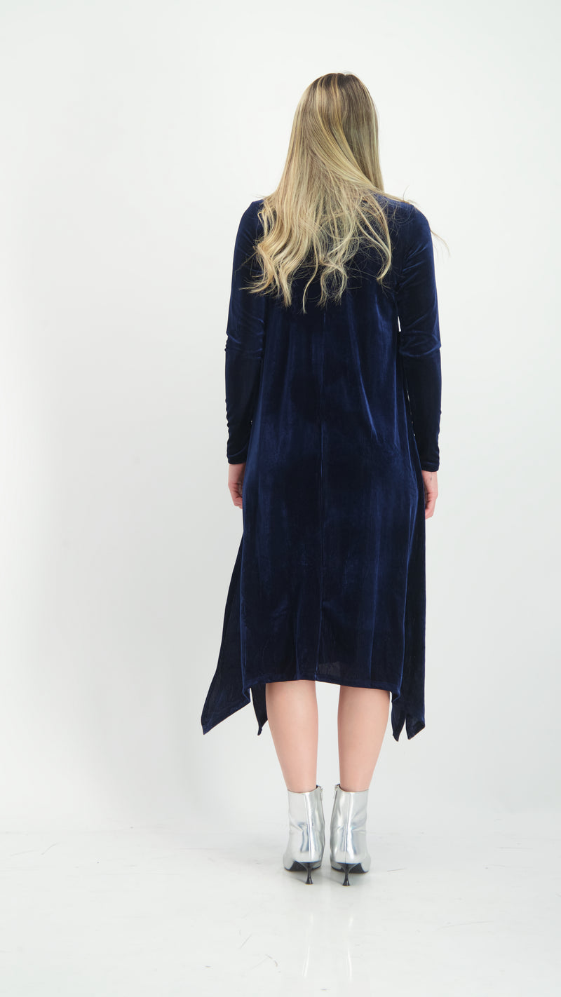 Asymmetric Ribbed Velvet Dress / Navy