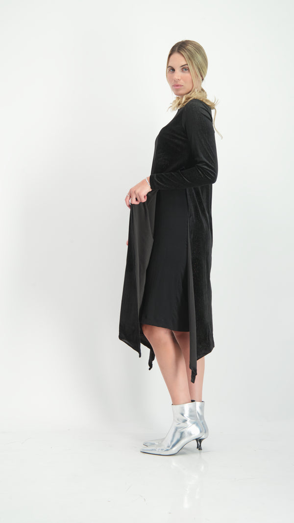 Asymmetric Ribbed Velvet Dress / Black Shine