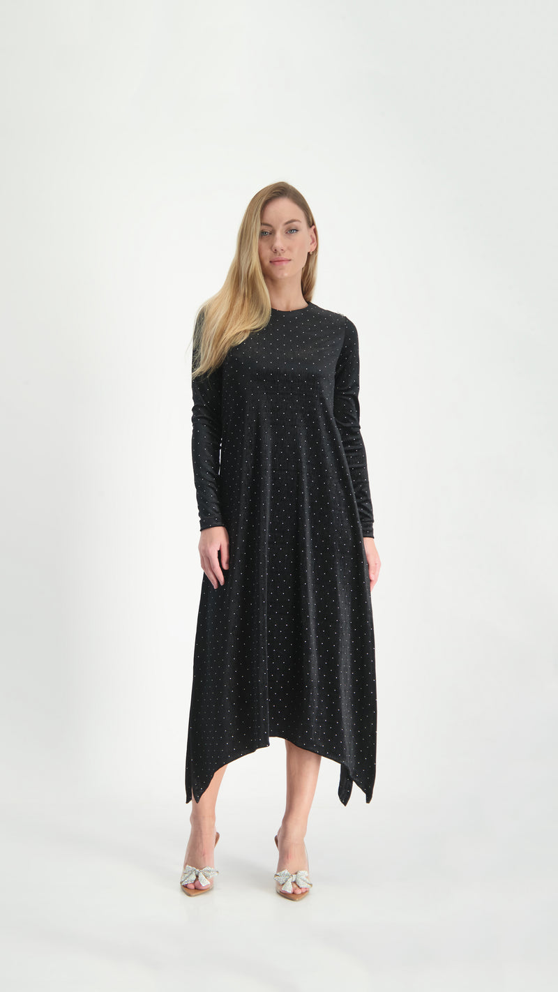 Asymmetric Ribbed Velvet Dress / Black Nitti