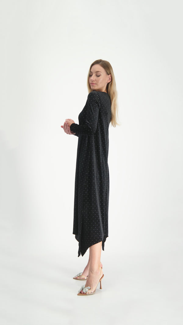 Asymmetric Ribbed Velvet Dress / Black Nitti