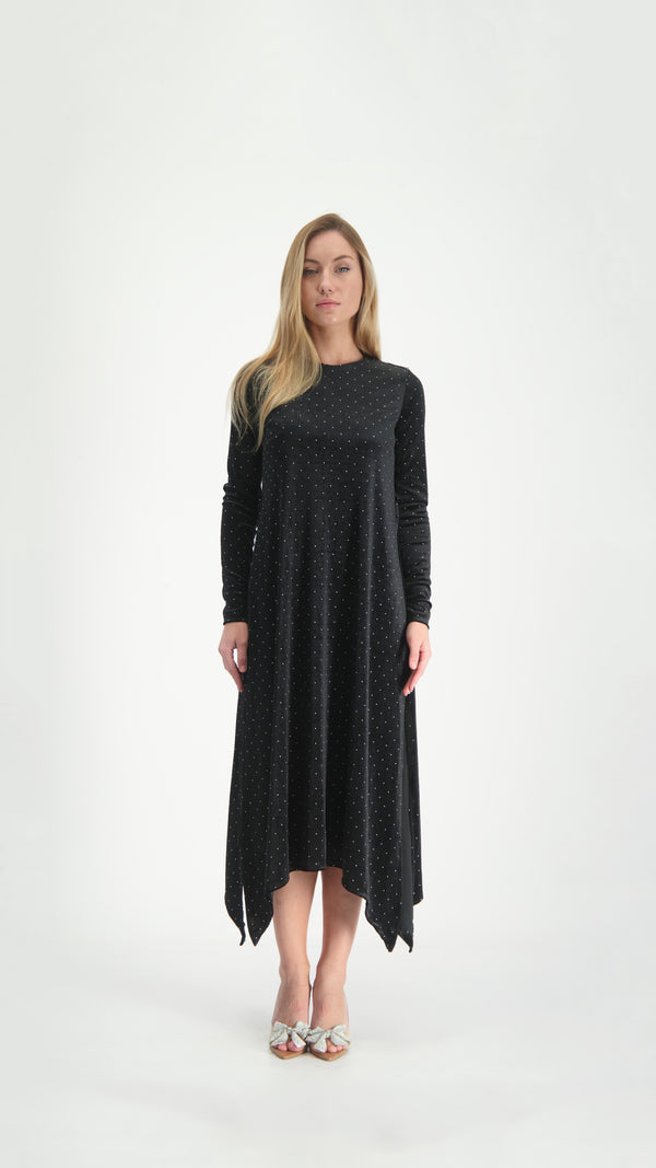 Asymmetric Ribbed Velvet Dress / Black Nitti