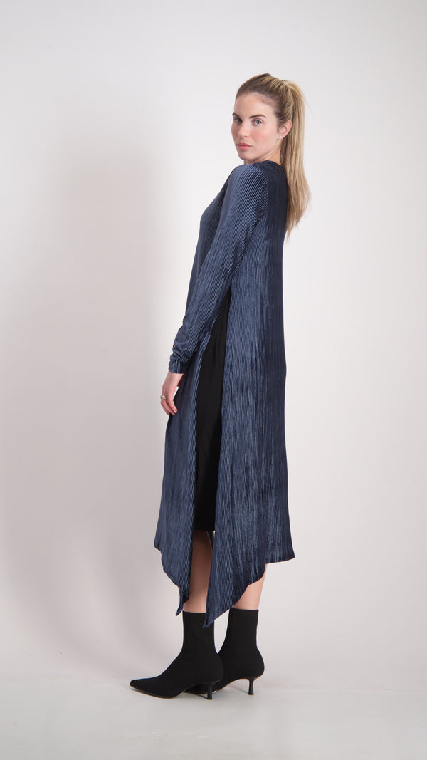 Asymmetric Ribbed Velvet Dress / Petrol