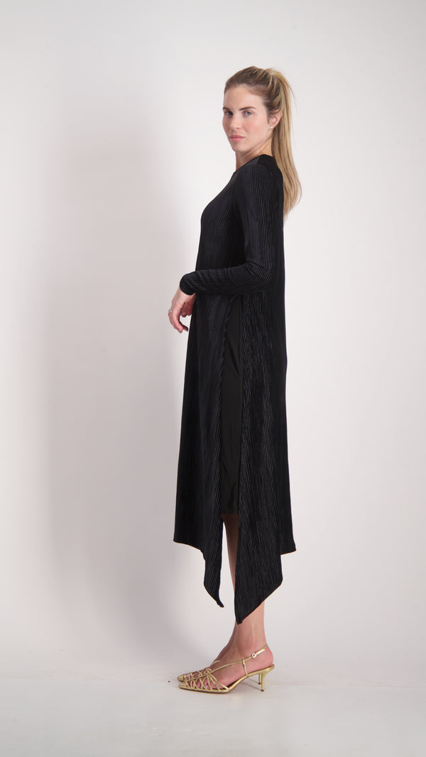 Asymmetric Ribbed Velvet Dress / Black