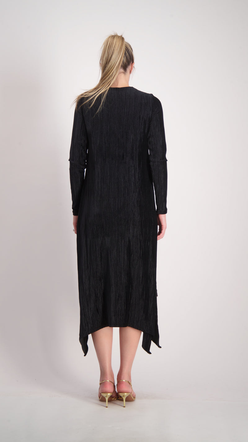 Asymmetric Ribbed Velvet Dress / Black
