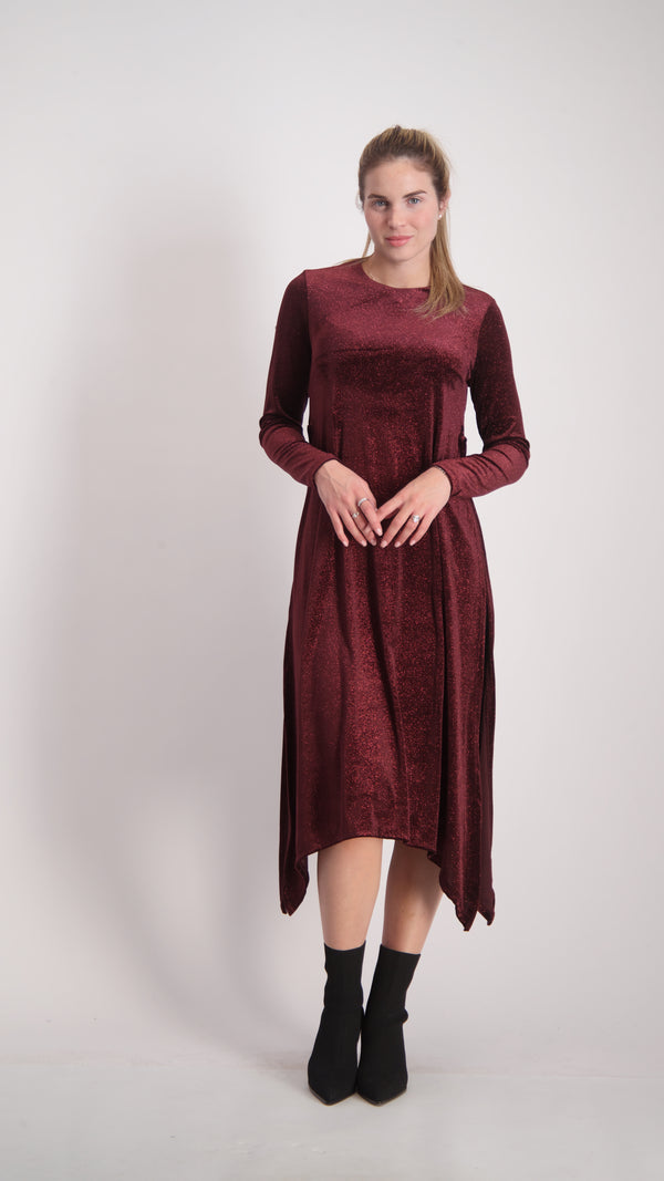Asymmetric Velvet Dress / Bugandy Sparkle