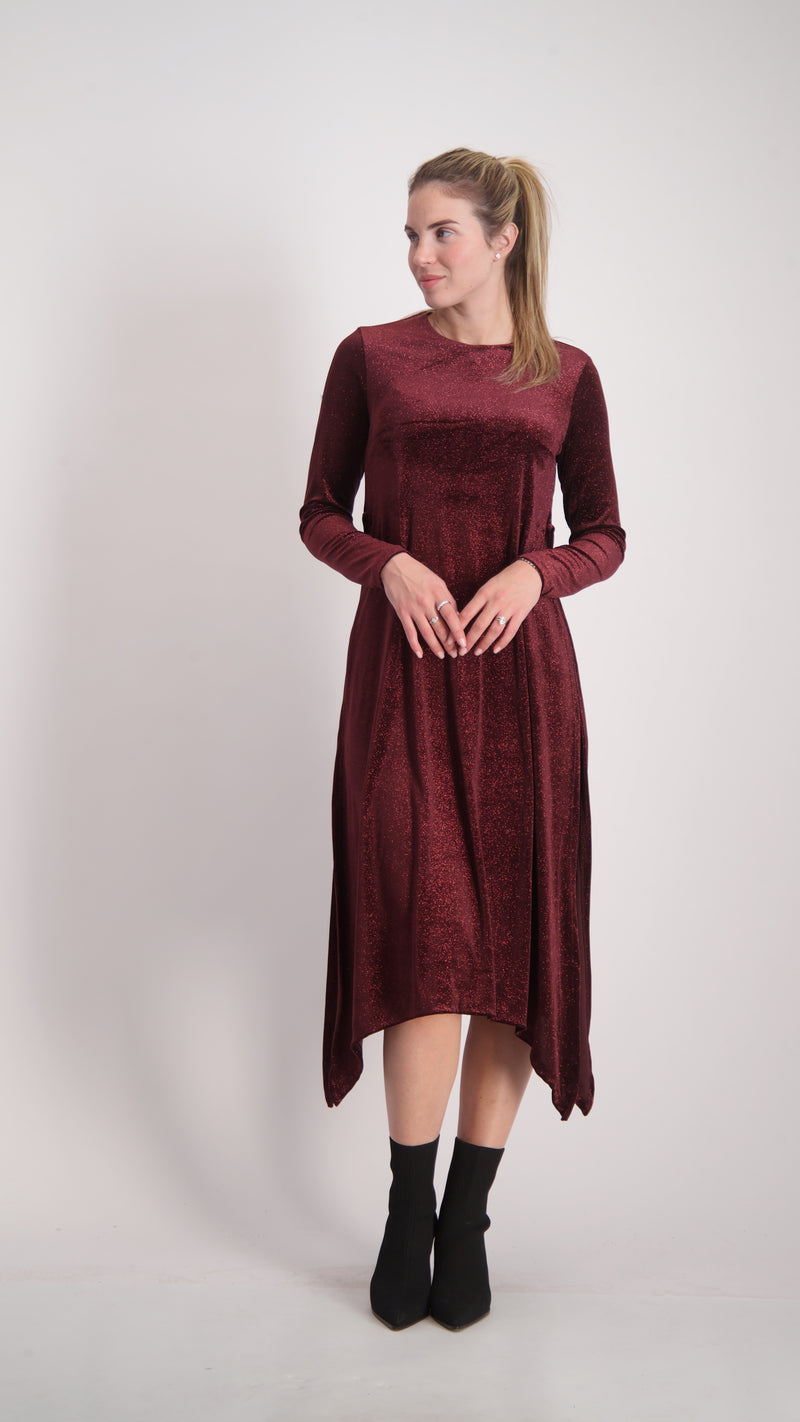 Asymmetric Velvet Dress / Bugandy Sparkle