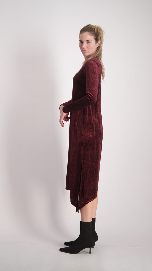 Asymmetric Velvet Dress / Bugandy Sparkle