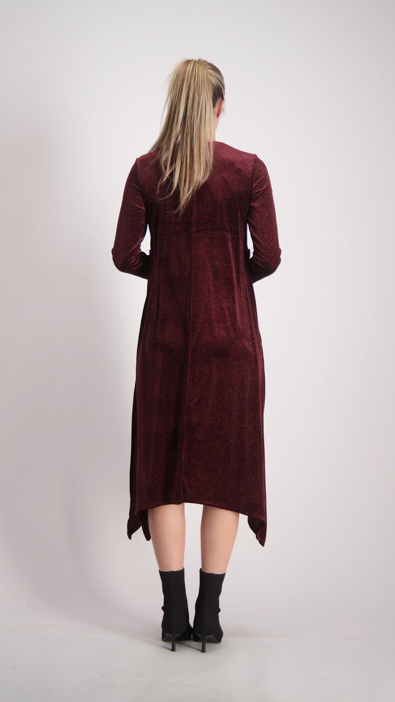 Asymmetric Velvet Dress / Bugandy Sparkle