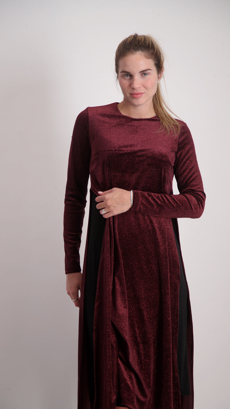 Asymmetric Velvet Dress / Bugandy Sparkle