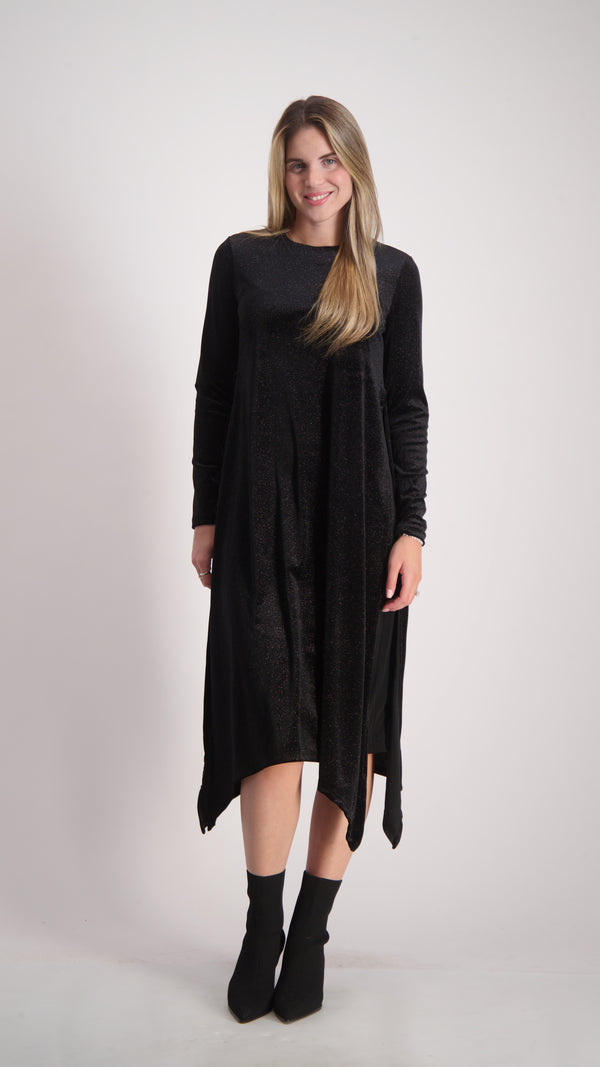 Asymmetric Velvet Dress / Black Sparkle