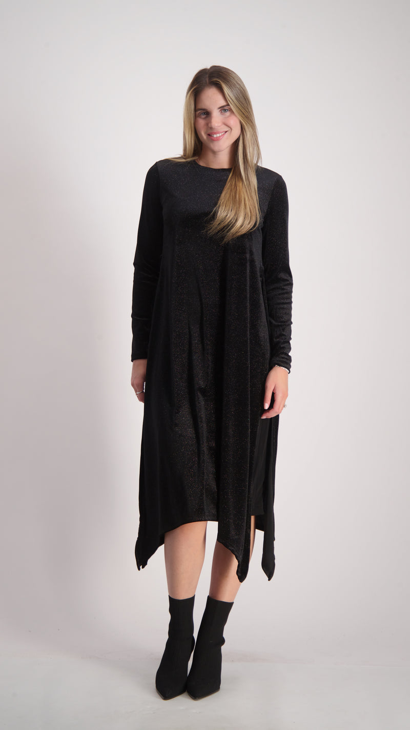 Asymmetric Velvet Dress / Black Sparkle