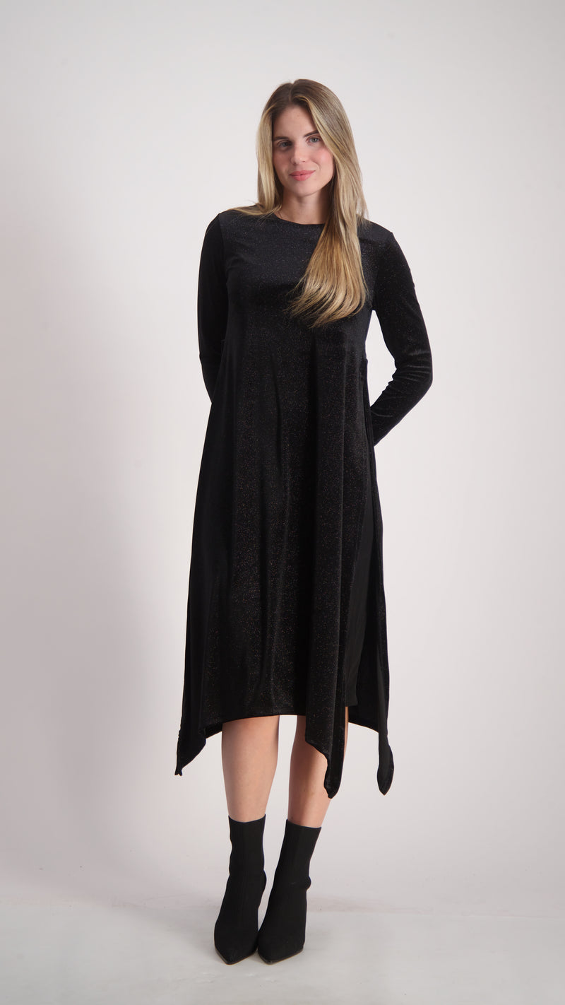 Asymmetric Velvet Dress / Black Sparkle