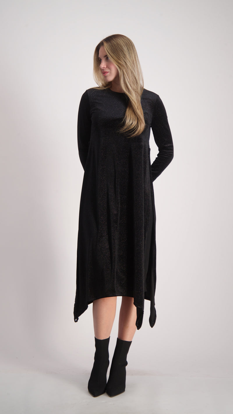 Asymmetric Velvet Dress / Black Sparkle