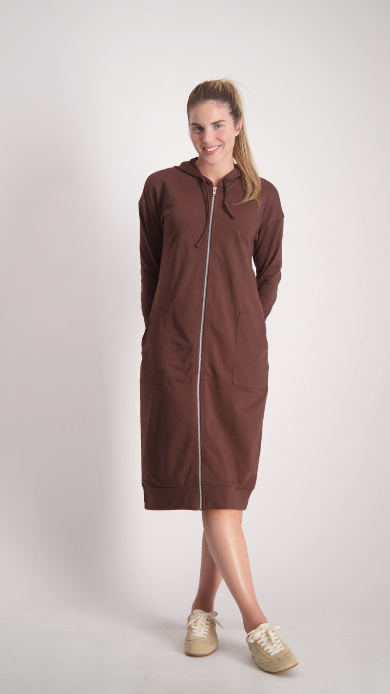 Hoodie Dress With Zipper / Brown
