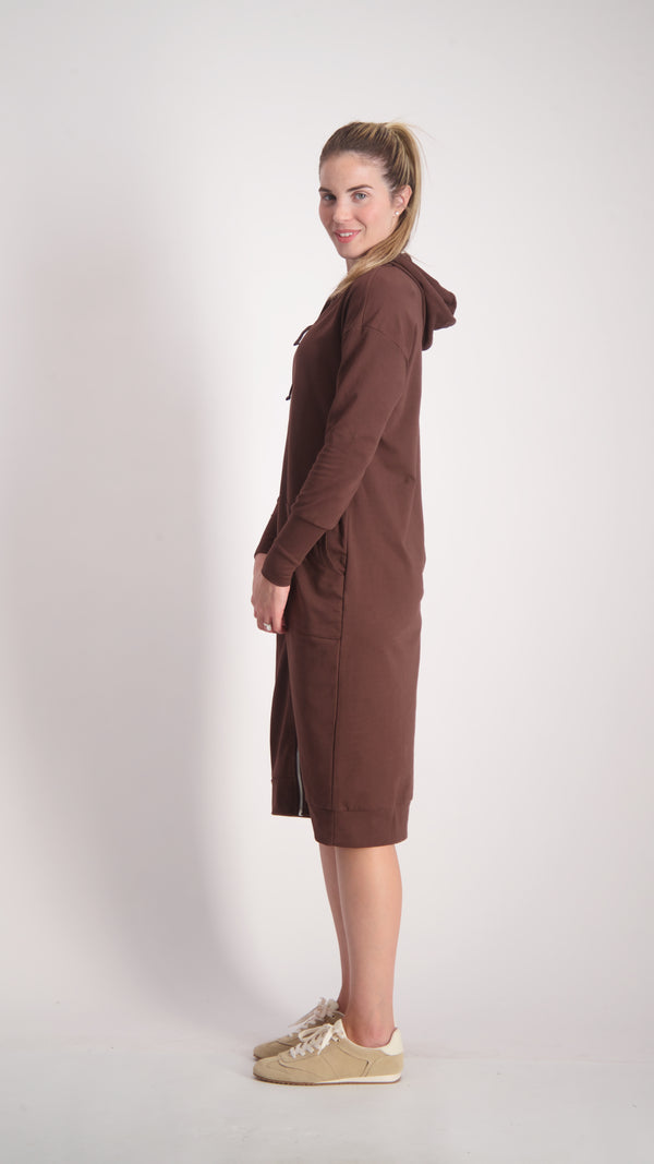 Hoodie Dress With Zipper / Brown