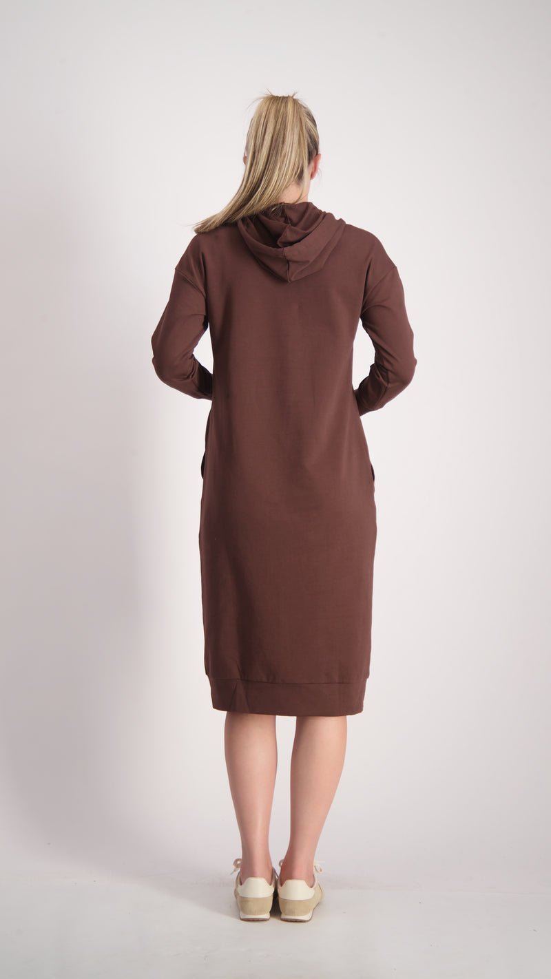 Hoodie Dress With Zipper / Brown