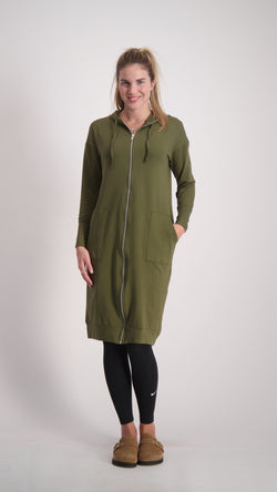 Hoodie Dress With Zipper / Olive
