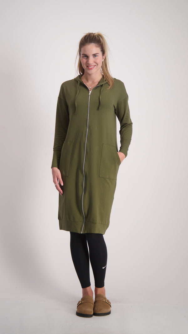 Hoodie Dress With Zipper / Olive