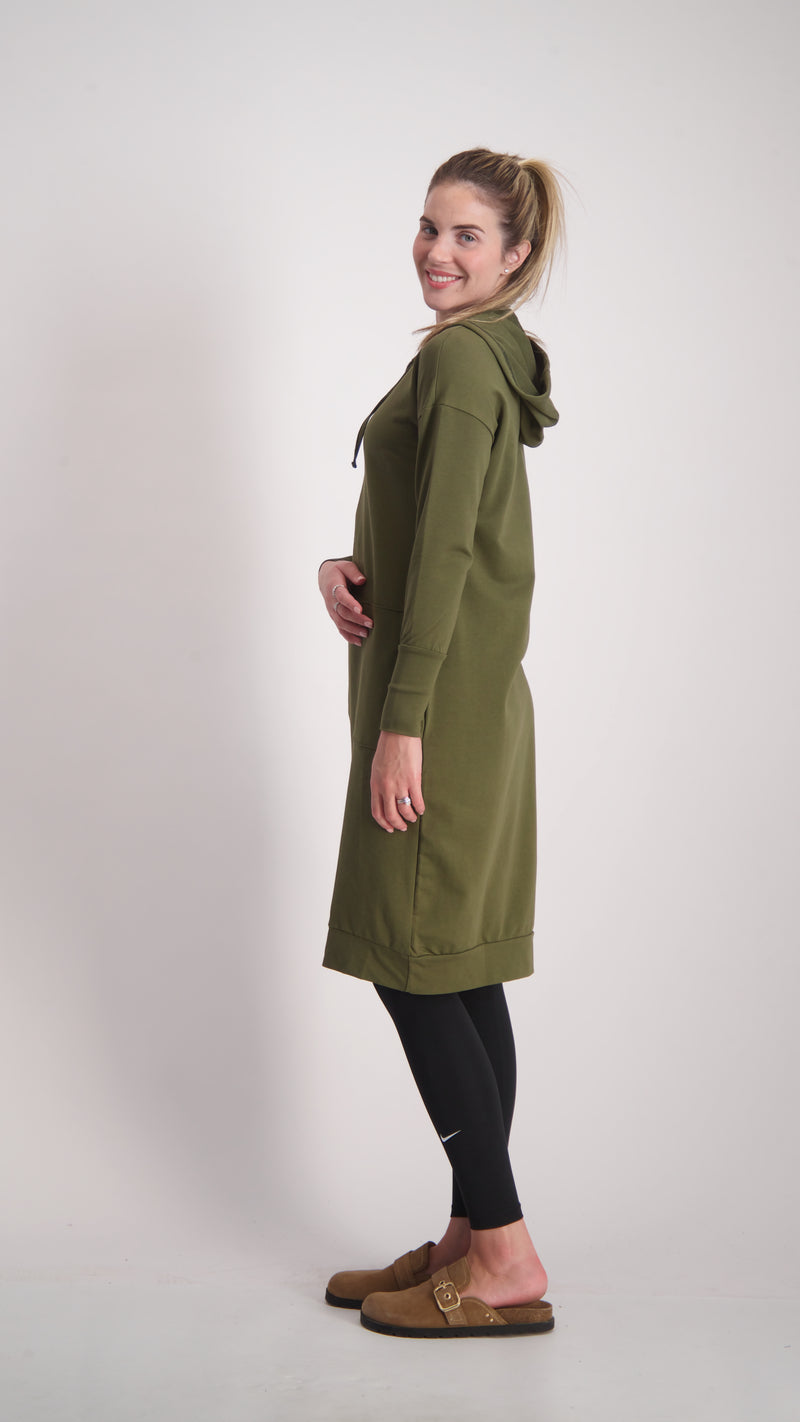 Hoodie Dress With Zipper / Olive
