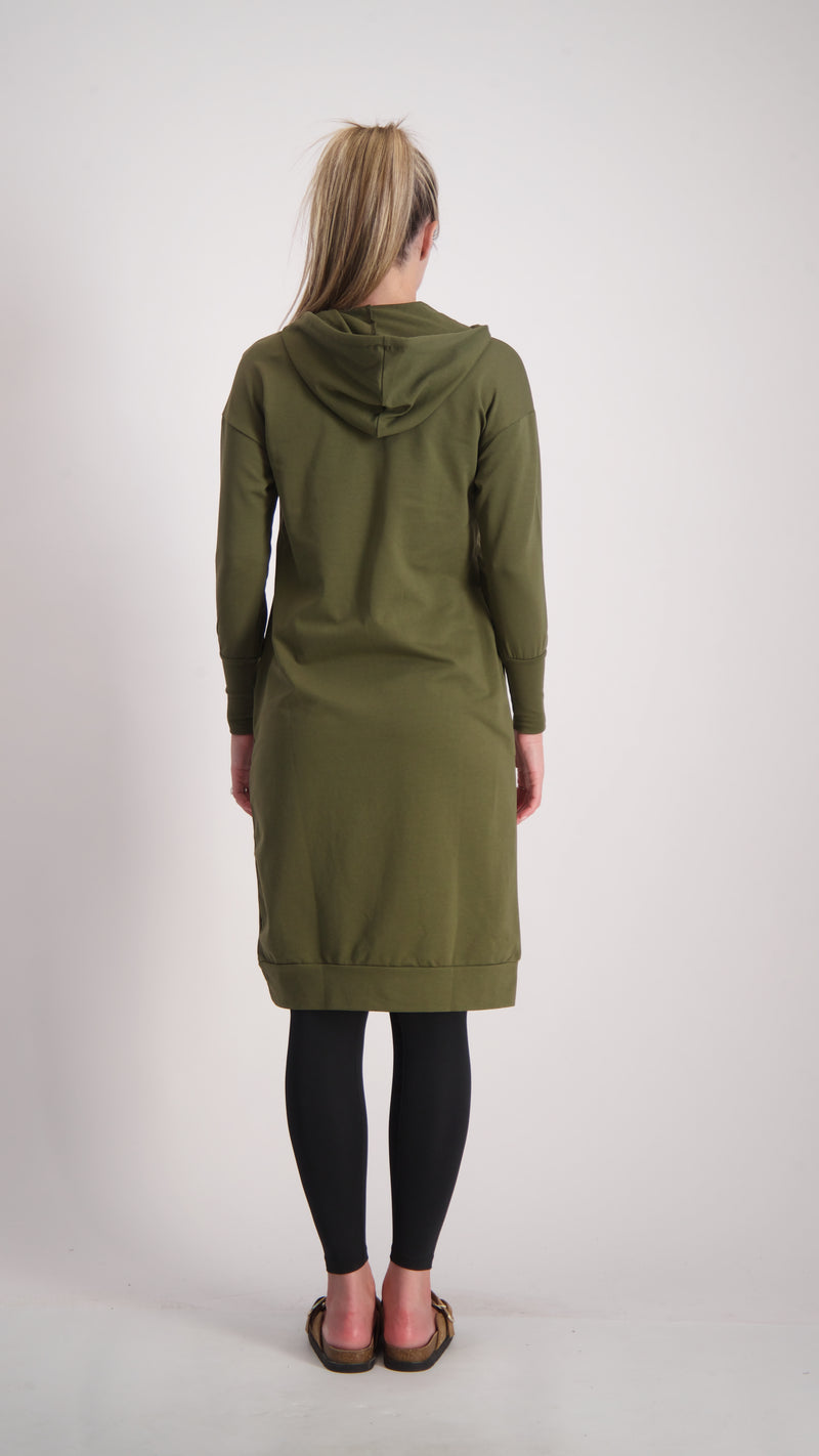Hoodie Dress With Zipper / Olive