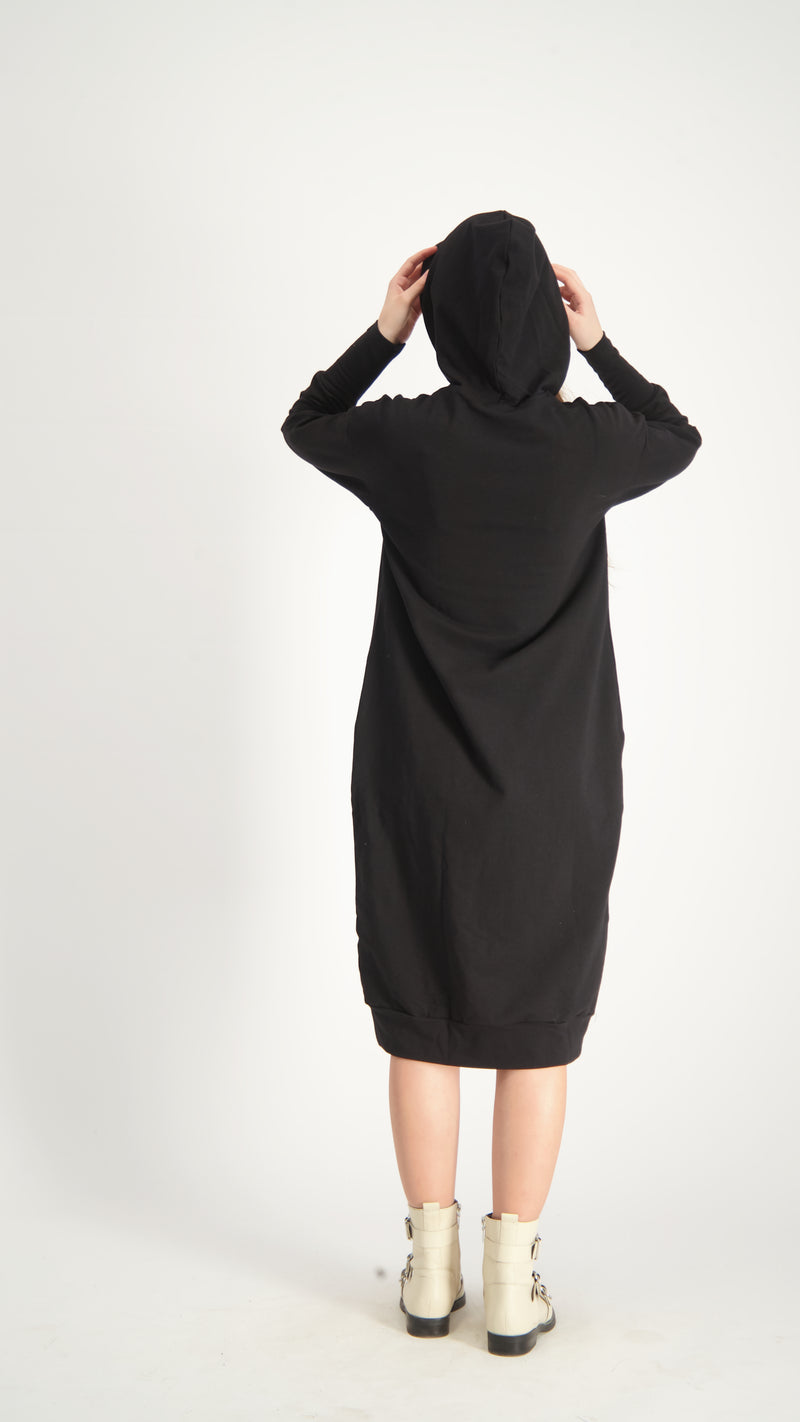 Hoodie Dress With Zipper / Black
