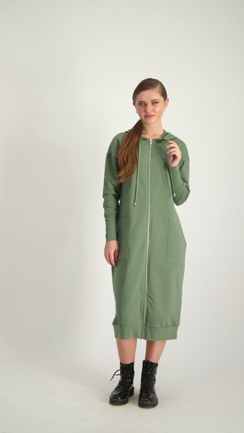 Hoodie Dress With Zipper / Olive